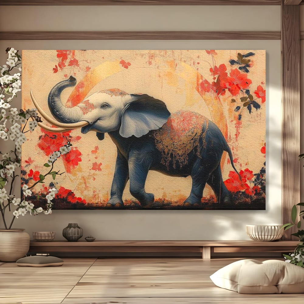 Tablou canvas cu tablou canvas cu elefant albastru, fara rama, pe sasiu de lemn
